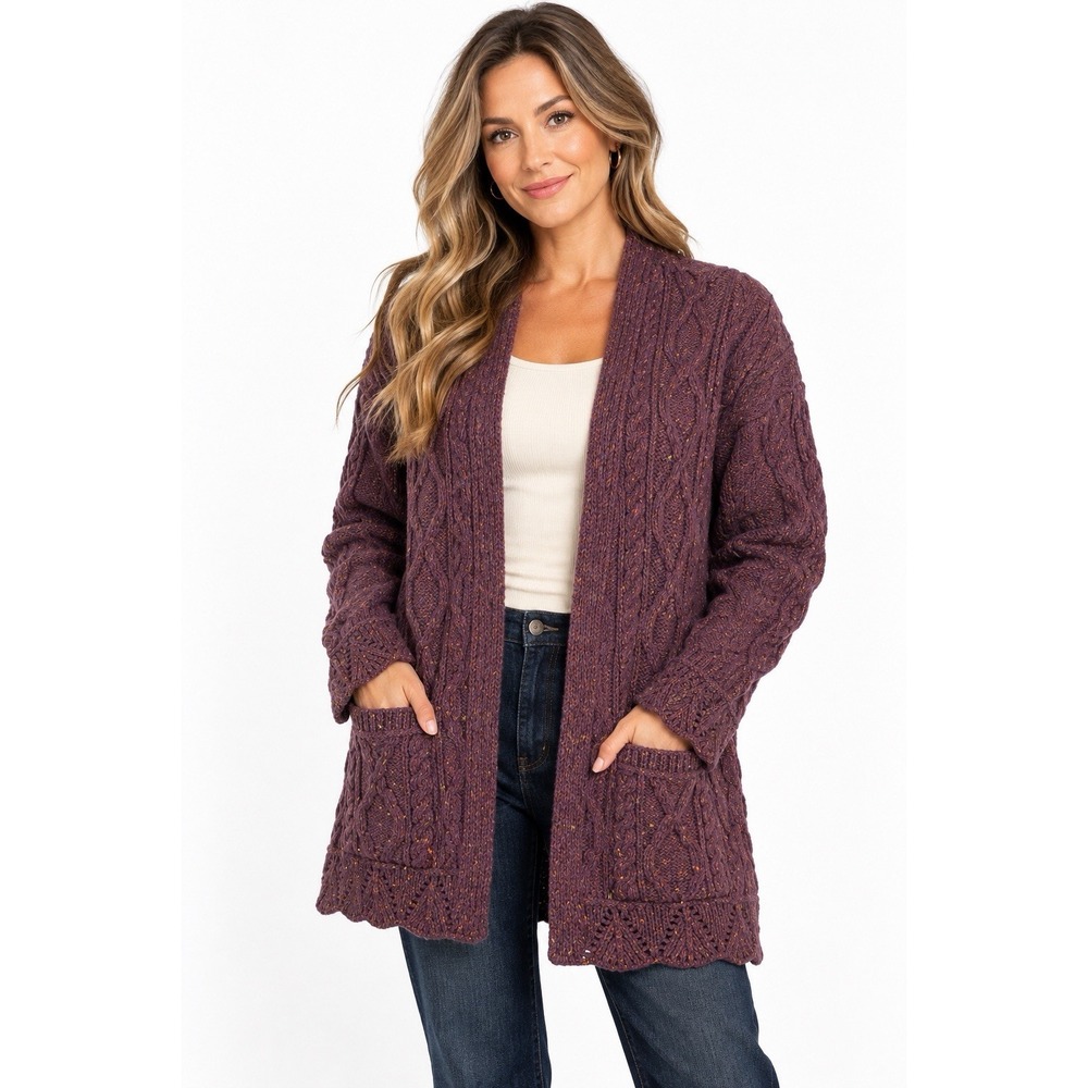 Aran Crafts Ireland Cardigan Women L 100% Merino Wool Cable Knit Donegal